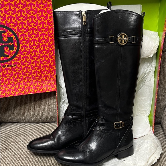 Tory Burch Black Leather Tall Boots - Picture 4 of 7
